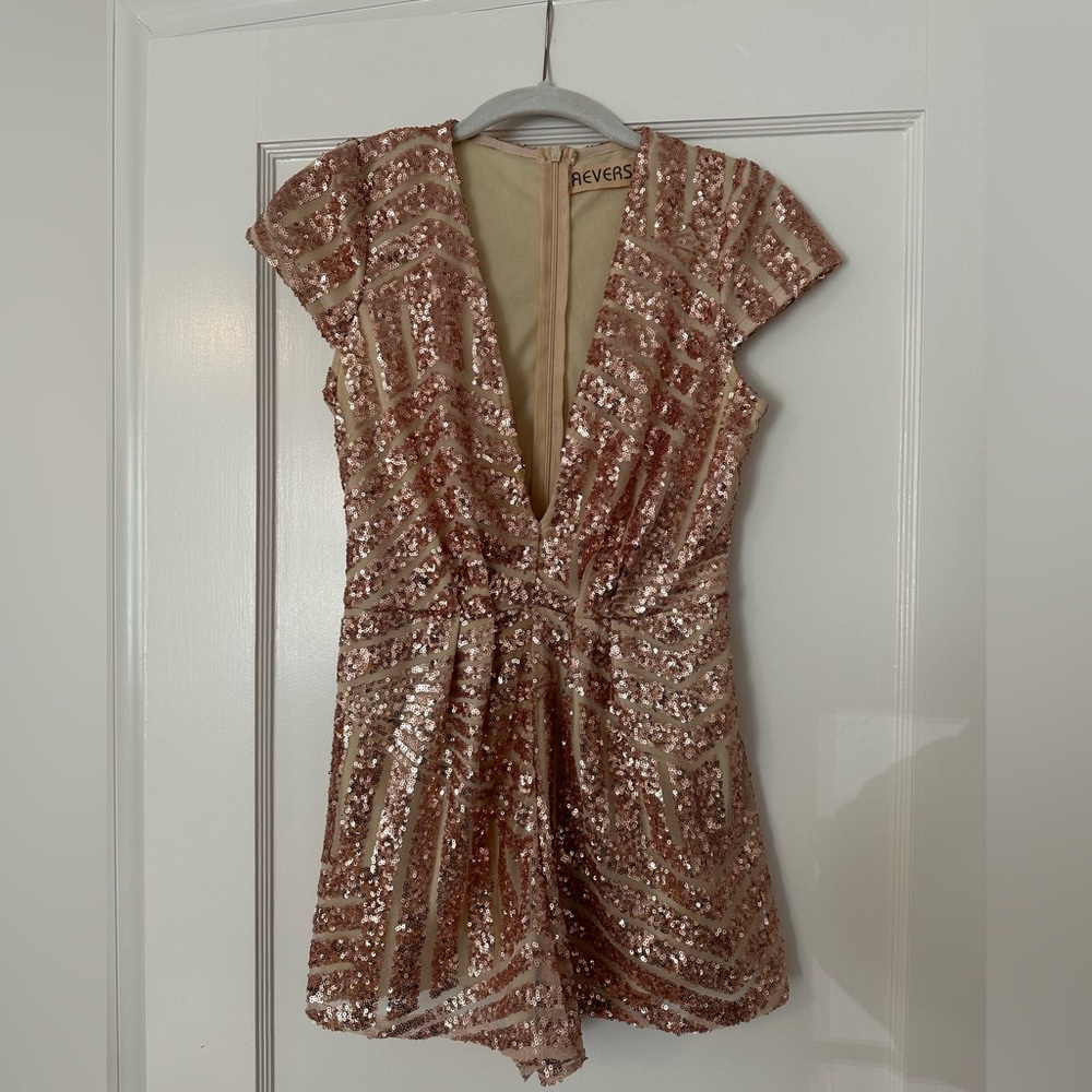 Reverse rose gold sequin romper size small